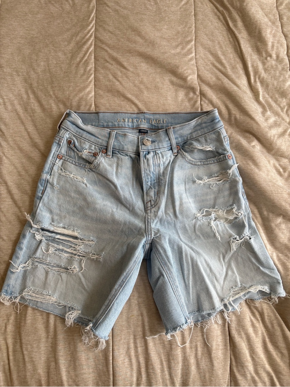 American Eagle Outfitters Light Blue Ripped Denim Shorts